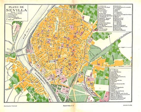 Seville Vintage City Plan Street Map Spain Wall Decor Etsy