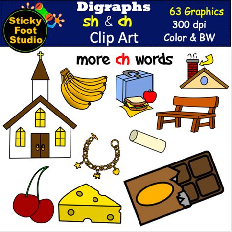 Digraphs Clip Art Sh And Ch 63 Graphics Made By Teachers