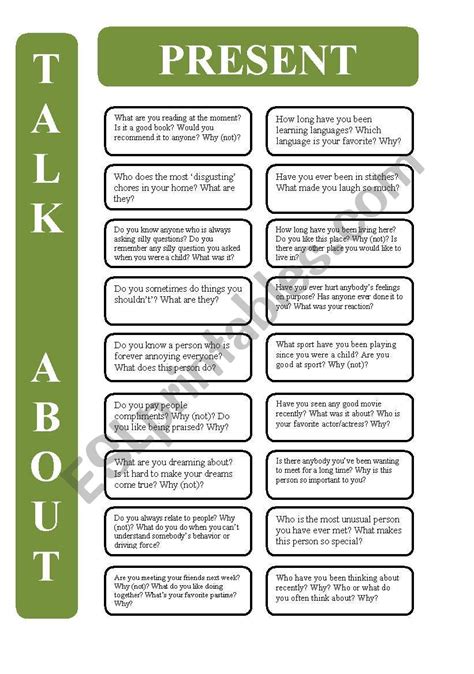 Present Tenses Conversation Cards Editable Esl Worksheet By