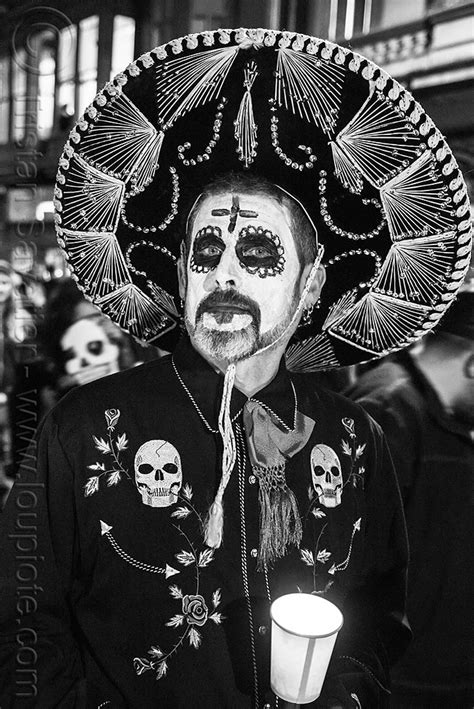 Man With Sombrero Mexican Hat Sugar Skull Makeup Dia De Los Muertos