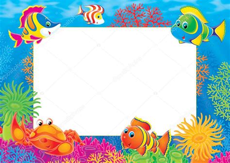 Underwater Stationery Border Of Crabs And Marine Fish On A Reef — Stock