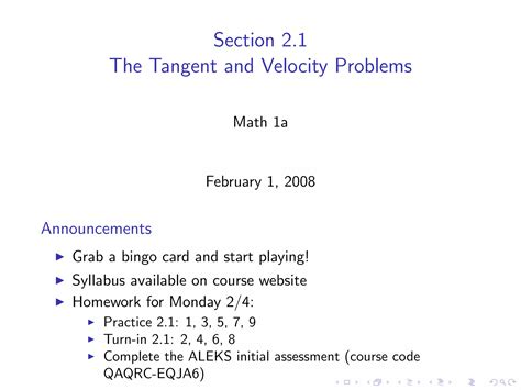 Lesson 1: The Tangent and Velocity Problems | PPT