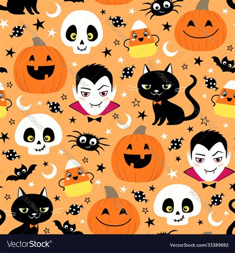 Cute Halloween Holiday Seamless Pattern Royalty Free Vector
