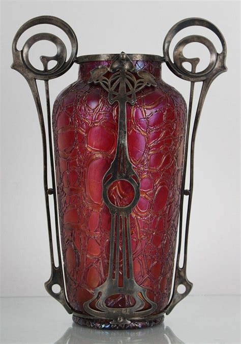 Large Loetz Vase With A Metal Mount Vase Art Nouveau Gorgeous Glass