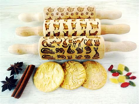 Cats 3 Kid Rolling Pin Set Wooden Laser Cut Mini Rolling Pins For