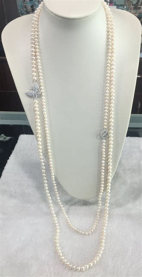 Lange Perlenkette Mm Mm S Wasser Perlenkette Wei E Etsy Long Pearl Necklaces Pearl