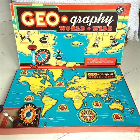 1958 Geo Graphy World Wide Game By Cadaco Ellis Vintage Map Etsy