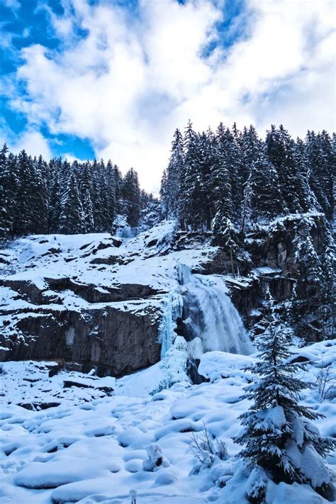 Snowy Krimml Waterfalls In Austria Stock Image Image Of Austria