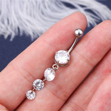 14g Round Clear Cz Dangle Simple Belly Button Ring Oufer Body Jewelry