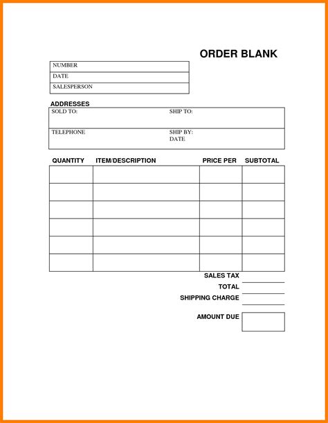Printable Blank Order Form Template Printable Templates