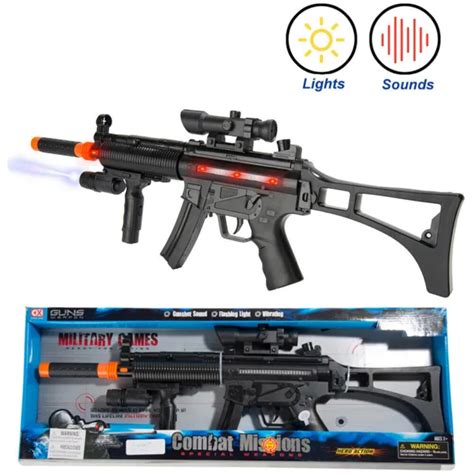 Kids Military Combat Toy Machine Gun Rifle With Flashing Lights Sounds