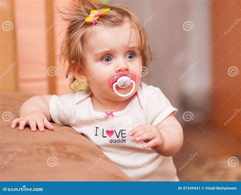 Little Girl With A Pacifier Stock Image Image Of Life Dummy 47249431