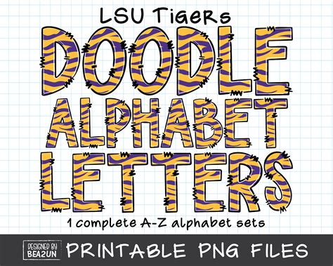 Lsu Tiger Doodle Handgezeichnete Buchstaben Alphabet A Z F R Etsy