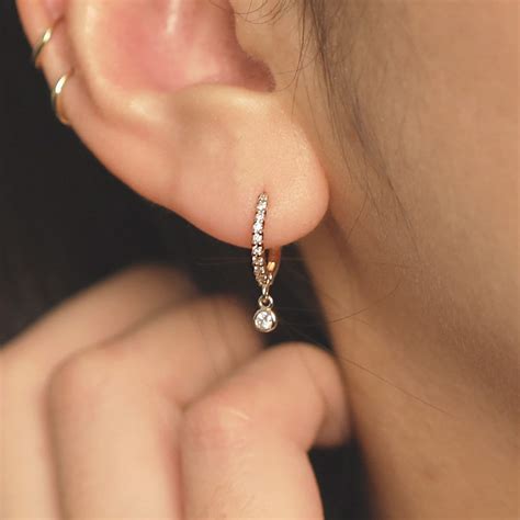 Bezel Drop Diamond Dangle Diamond Huggie Earrings Diamond Etsy