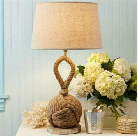 I got this thin white rope from. Nautical Monkey Fist Knot Ball End Buoy Table Lamp with ...