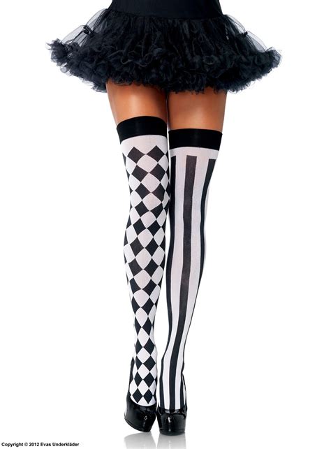 Thigh High Stockings Harlequin With Stripes And Diamonds