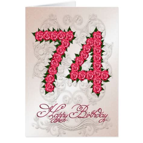 74th Birthday Card With Roses And Leaves Zazzle