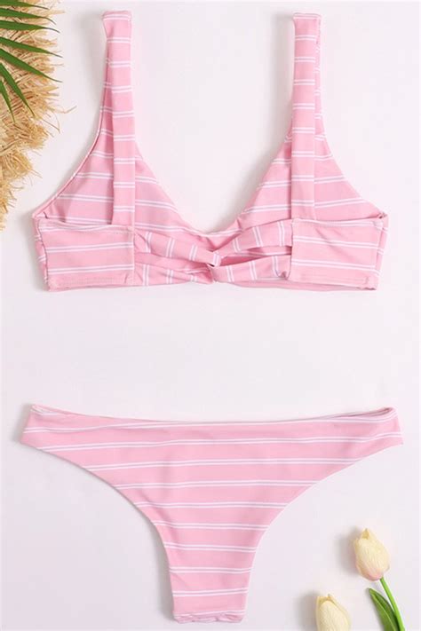 Active Striped Ruched Bralette Bikini Swimsuit Two Piece Set Fabzop
