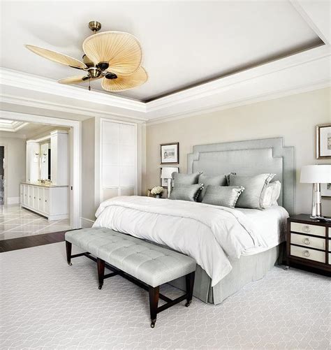 Cream Bedroom Walls With Silver Gray Headboard Transitional Bedroom