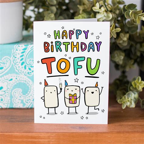 Happy Birthday Tofu Funny Birthday Card Tofu Vegan Birthday Etsy