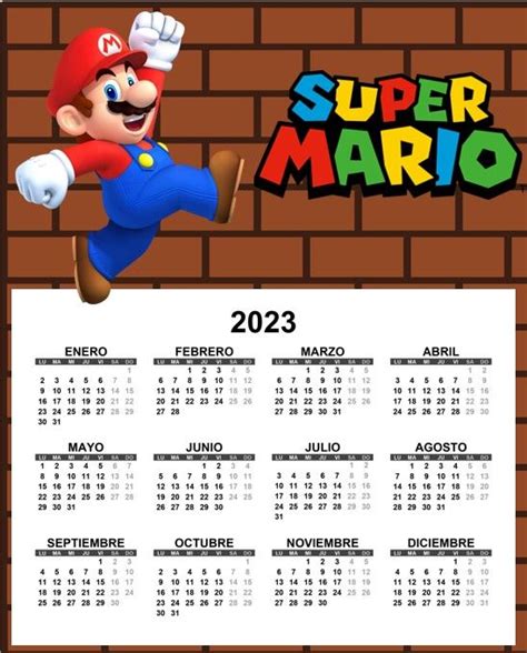 Banderines Calendario 2023 Mario Bros Mario Y Luigi Super Mario Bros