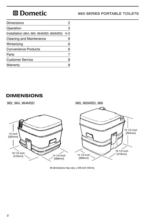 Dimensions Sealand 960 Series Sanipottie Portable Toilet User Manual