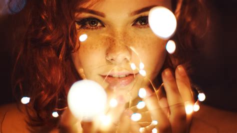 Wallpaper Women Model Redhead Long Hair Pierced Nose Nose Rings Freckles Face Lights