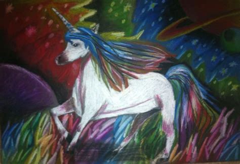 Majestic Unicorn Oil Pastels 2014 Oil Pastel Painting Art