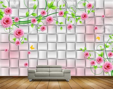 Avikalp Mwz1820 Pink Rose Flowers Butterflies 3d Hd Wallpaper Avikalp