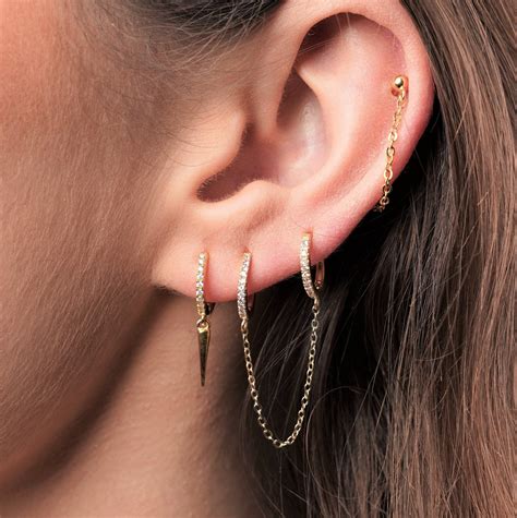 Cz Double Piercing Earring Huggie Hoops Gold Handcuff Hoop Etsy Uk