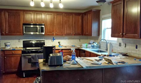 Duo Ventures Kitchen Makeover Subway Tile Backsplash Installation