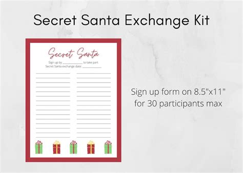 Secret Santa T Exchange Form Kit Printable Digital Wish List Sign Up