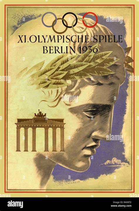 Vintage Berlin 1936 Olympics Poster With Brandenburg Gate Greek Athlete