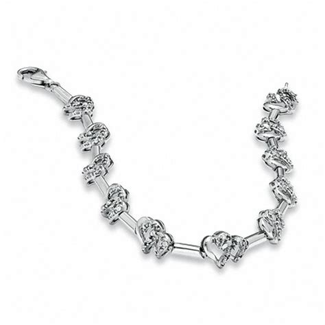 Ct T W Diamond Interlocking Hearts Link Bracelet In Sterling