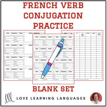 French Verb Conjugation Practice Charts Any Tense Tpt