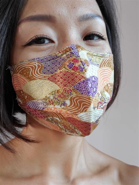 japanese face mask kimono face mask vintage orange mask etsy