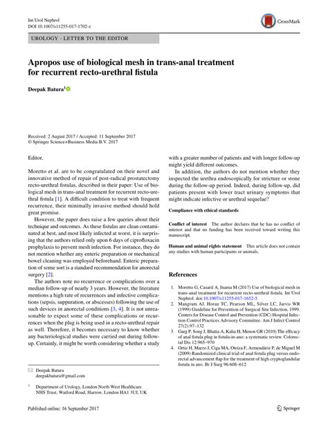 Pdf Apropos Use Of Biological Mesh In Trans‑anal Treatment For