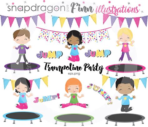 Buy5get5 Trampoline Clipart Trampoline Party Clipart Jump Etsy