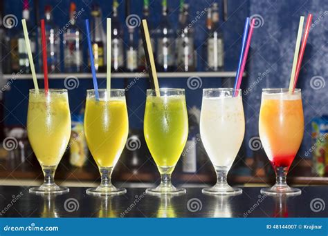 Alcoholic Cocktail Drinks On A Bar Stock Image Image Of Glass Green