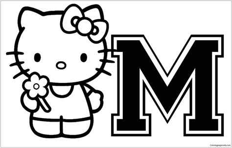 hello kitty with letter m coloring pages cartoons coloring pages