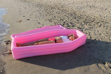 New Trending Summer Fun A Pink Coffin Pool Float With Lid Design