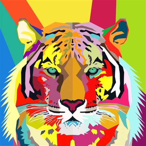 Colorful Tiger Pop Art Portrait Premium Vector
