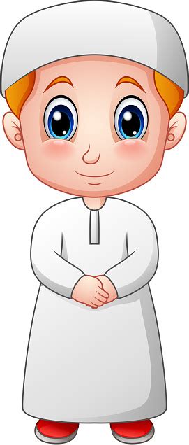 Happy Muslim Boy Cartoon Isolated On White Background Stock