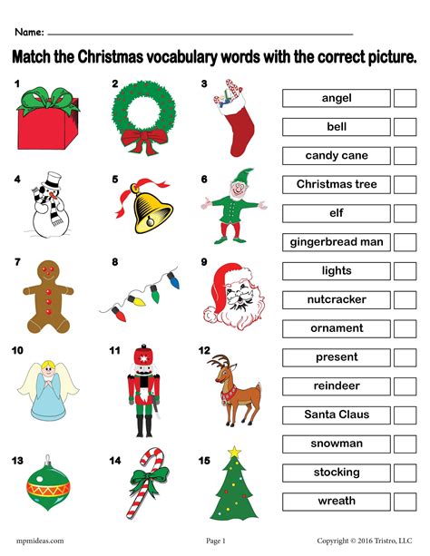 Printable Christmas Vocabulary Matching Worksheet In 2022 Matching