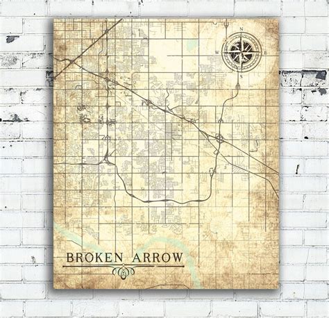 Broken Arrow Ok Canvas Print Oklahoma Vintage Map Town City Ok Etsy
