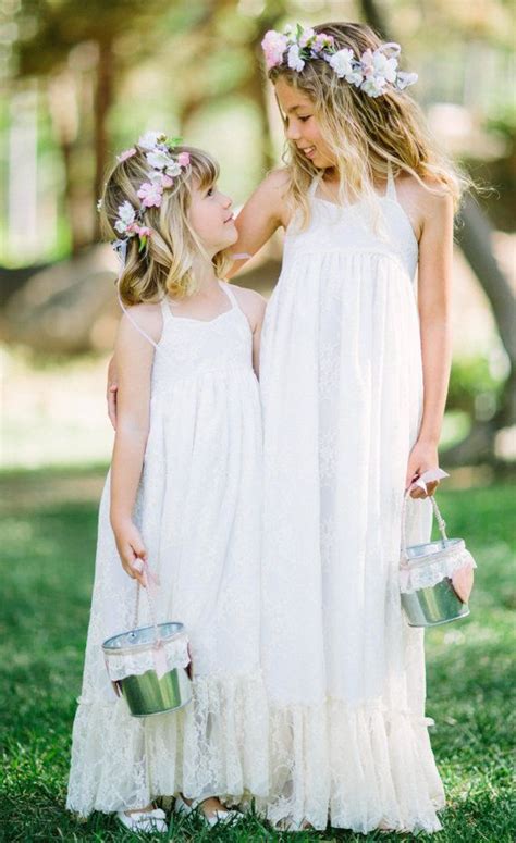 Long Halter Lace Ivorywhite Flower Girl Dress Kids Wedding Prom