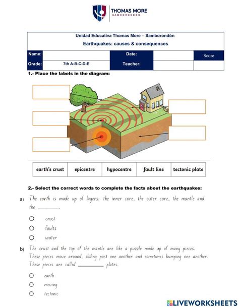 Earthquakes Causes And Consequences Worksheet Live Worksheets