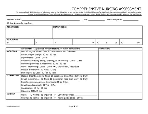 Printable Nursing Assessment Form Template Printable Form Templates And Letter