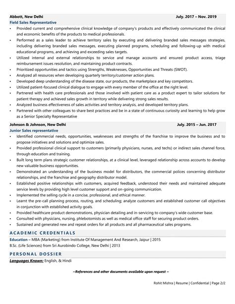 Medical Sales Representative Resume Examples And Template With Job