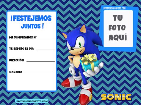 Invitaciones De Sonic Con Foto Invitaciones De Cumpleaños Infantiles